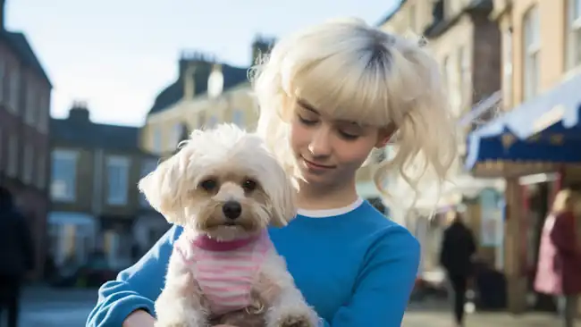 A young lady with her dog a dog grooming example.